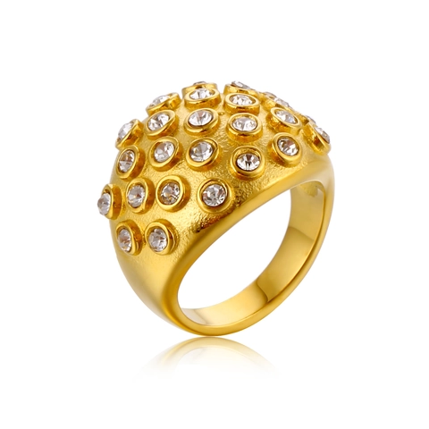 Anello Bombato A Bolle Grosso In Acciaio Inossidabile Con Intarsio Di Zirconi Colorati Gioielli Di Moda Vintage Per Donne