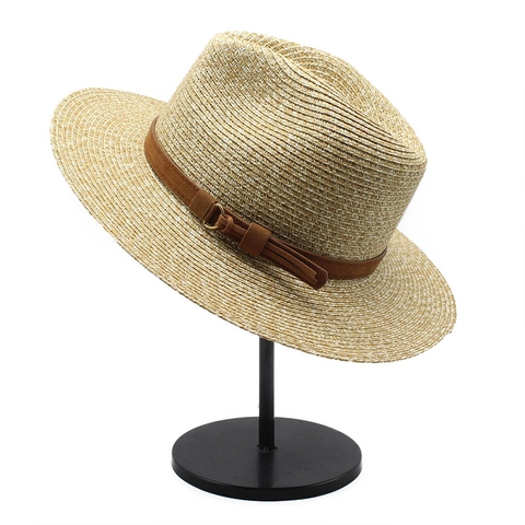 Panama Straw Fedora Hat Wide Brim Summer Beach Sun Protection Breathable Paper Straw Jazz Hat With Suede Band Metal Buckle