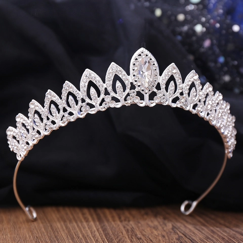 Elegante Braut Tiara Blattform Silber Legierung Straß Hochzeit Krone Für Abschlussball Geburtstag Party Kopfschmuck