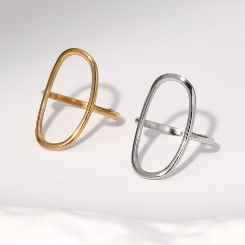 Anillo Abierto Ovalado Geométrico Hueco Minimalista De Acero Inoxidable Chapado En Oro De 18K Joyería Ajustable