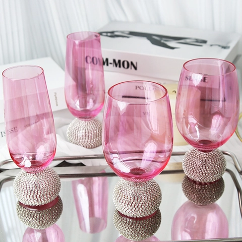 Verres À Vin De Luxe Flûtes À Champagne Base En Strass Étincelante Verre Rose Sans Plomb Pour Mariage Fête Élégant