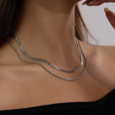 Snake Chain And Twist Rope Chain Necklace Stainless Steel Waterproof Non-Fading Fashion Jewelry For Women