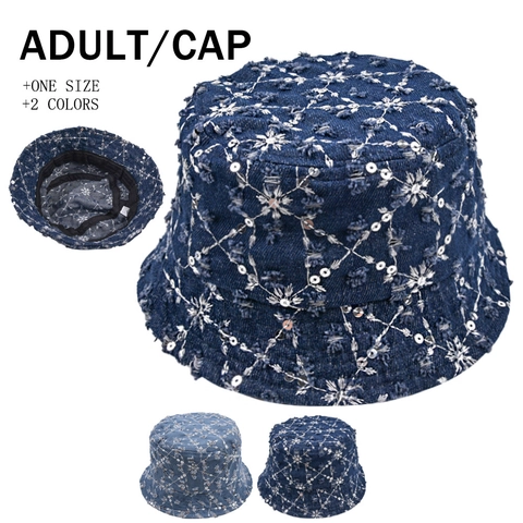 Kids Denim Bucket Hat Cotton Sequin Distressed Fringed Sunshade Outdoor Travel Fisherman Cap