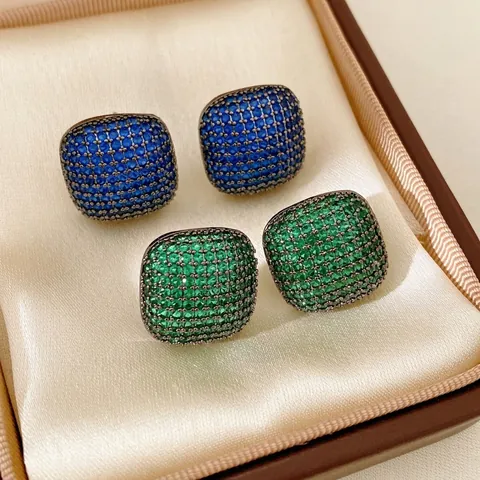 Pendientes De Botón De Cobre Con Circonitas Vintage Estilo Pavé Geométrico Con Silver Earring Post Joyas De Lujo