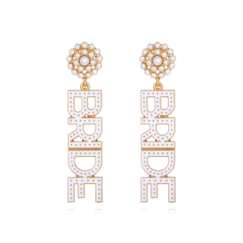 Bride Letter Dangle Earrings Alloy Imitation Artificial Pearl Cluster Enamel Wedding Jewelry Fashion Elegant Accessories