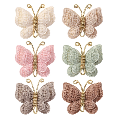 Handmade Knitted Butterfly Hair Clips Yarn Gold Wire Morandi Colors Cute Hairpins For Girls Kids Hair Accessories