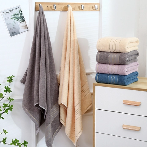 Pure Cotton Bath Towel Thick Soft Absorbent Quick Dry Stripe Design Large Bathroom Accessory Home Use