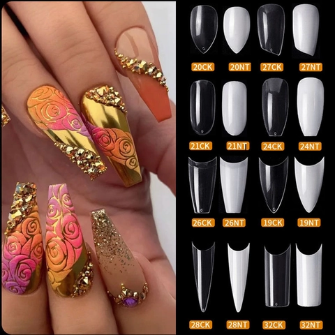500-600 Stück Professionelle Künstliche Nagelspitzen Französisch Stiletto Ballerina Coffin Form Transparent Natur Klar Acryl Künstliche Nägel Für Maniküre DIY