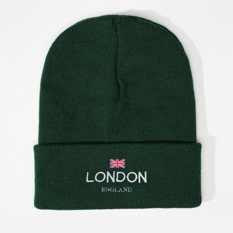 Bonnet En Maille Acrylique Chaud Hiver À Revers Broderie London England Union Jack Design Unisexe