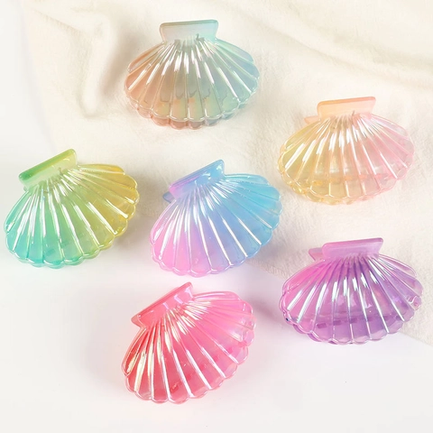 Pinza Para El Cabello Con Forma De Concha Iridiscente Degradado Plástico Accesorio Para El Pelo Para Mujeres