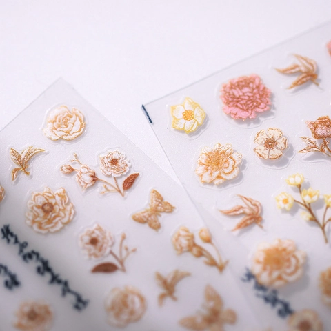 Butterfly Flower Chinese Calligraphy Nail Art Stickers Ultra Thin Self Adhesive Manicure Decals Retro Vintage Decoration