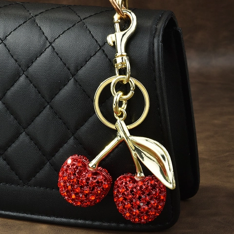 Portachiavi a Ciliegia alla Moda Pendente per Borsa in Metallo con Strass Accessorio per Donna Regalo per Ragazze