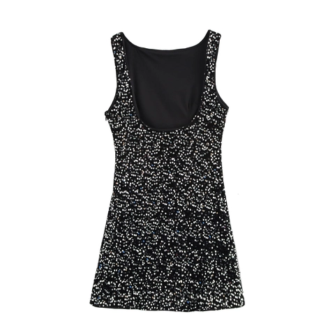 Women Sexy Sequin Mini Dress Sleeveless Backless Bodycon Party Evening Elegant Black Reflective Sparkly