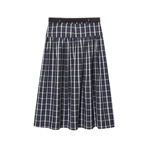 Plaid Midi Skirt With Faux Leather Belt High Waist Pleated A-Line Tartan British Style For Women Fashion