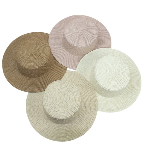 Women Boater Hat Cotton Linen Woven Breathable Wide Brim Sun Protection Summer Beach Vacation Elegant Plain Color