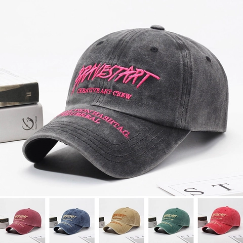 Retro Gewaschene Baumwolle Baseballkappe Mit Buchstaben Stickerei Verstellbare Metallschnalle Streetwear Vintage Stil