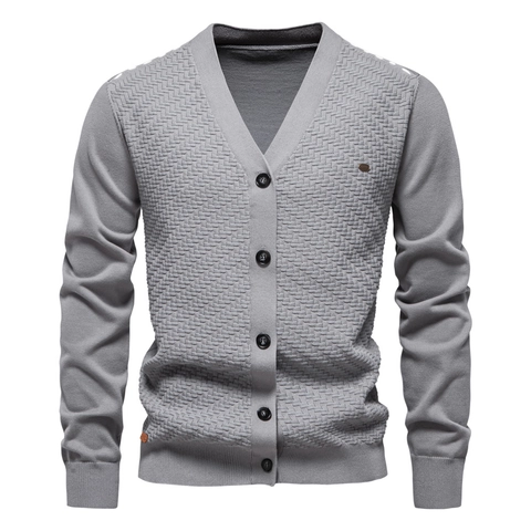 Men V-Neck Knitted Cardigan Cotton Blend Slim Fit Autumn Winter Long Sleeve Button Down Casual Solid Sweater Top