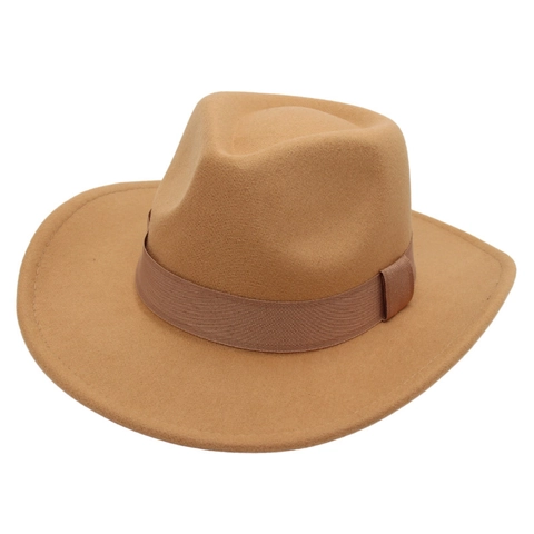 Wide Brim Fedora Hat Vintage Cowboy Style Cotton Felt Jazz Cap With Ribbon Band For Unisex Outdoor Travel Sun Protection