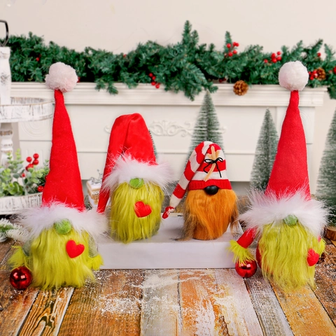 Christmas Gnome Plush Ornaments Polyester Long Green Beard Red Heart Faceless Doll Festive Home Table Decor