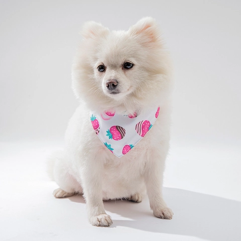 Pet Bandana Scarf Adjustable Dog Collar Triangle Bib Polyester With Buckle Metal D-Ring Floral Fruit Print Puppy Kitten