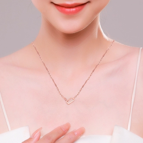 Collar De Plata De Ley 925 Bañado En Oro Rosa Cadena De Clip Colgante Geométrico Rectángulo Con Circón Para Mujer