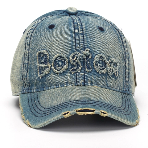 Gorra De Béisbol De Mezclilla Lavada Bordado BOSTON Distressed Vintage Protección Solar Ajustable Streetwear Hombre Mujer