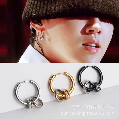 Orecchini a Cerchio in Acciaio al Titanio di Moda Per Uomo Donna Cerchio Rotondo Strass Ciondolo Huggie Oro Nero Argento Gioielli