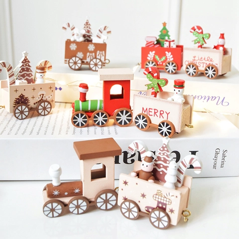 Train De Noël En Bois Mini Décoration De Bureau Bonhomme De Neige Arbre Cadeau De Fête Décor Maison