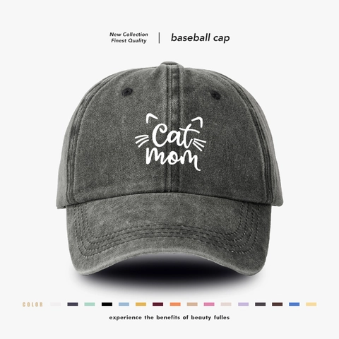 Washed Cotton Baseball Cap Cat Mom Embroidery Retro Denim Sun Hat Adjustable Dad Cap For Outdoor Use