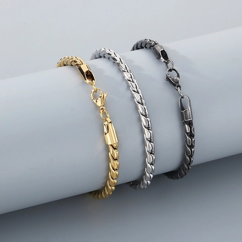 Men Stainless Steel Twisted Rope Chain Bracelet Minimalist Punk Industrial Style 18K Gold Plated Jewelry