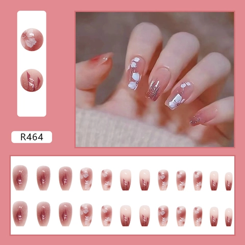 Press On Nägel Kamelienblüten Muster Verlauf Beere Rosa ABS Kunststoff Künstliche Falsche Fingernägel Schimmer Elegant Damen