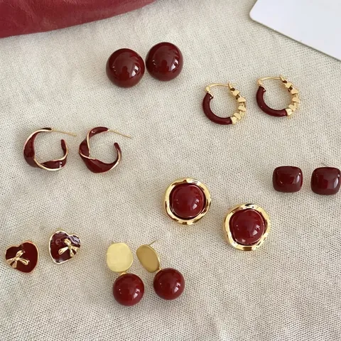 Vintage Anchola Rot Herz Geometrische Ohrringe Mit 925 Sterling Silber Ohrstecker Legierung Acryl Schmuck Für Damen