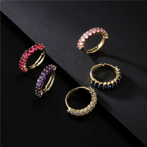Bague Ouverte Ajustable Cuivre Plaqué Or 18K Zircone Cubique Ovale Bijoux Géométriques Pour Femmes