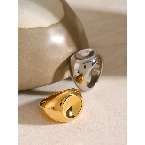 Minimalist Stainless Steel Dome Ring For Women 18K Gold Plated Chunky Spiral Finger Ring High Polished Statement Jewelry Gift