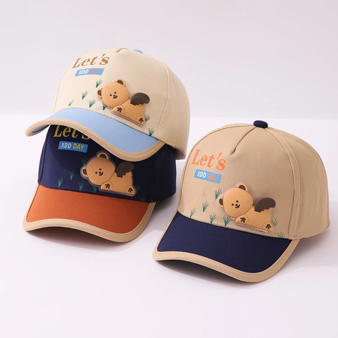 Cappello Da Baseball Per Bambini Misto Cotone Blocchi Di Colore Orsetto Regolabile Cappello Da Sole
