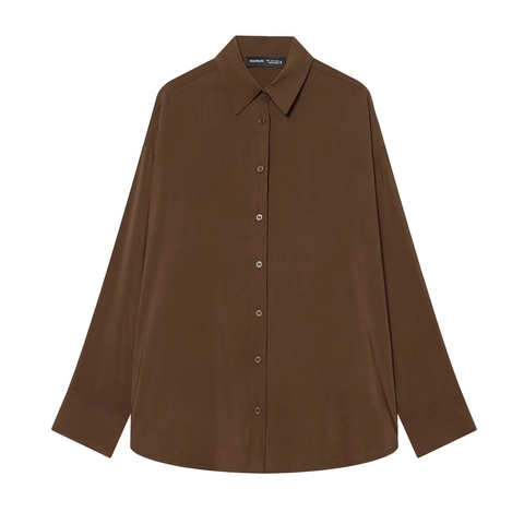 Women Casual Satin Long Sleeve Blouse Loose Fit Single Breasted Polo Collar Shirt Work Office Daily Elegant Satin Top