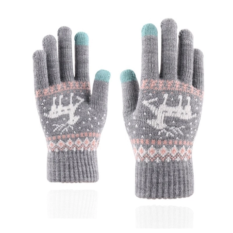 Touch Screen Knit Gloves Reindeer Snowflake Pattern Fleece Lined Winter Warm Thermal Mittens For Men Women Nordic Style