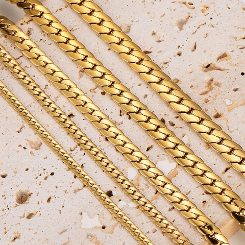 Collar Pulsera De Cadena Plana Acero Inoxidable 304 Chapado Oro Minimalista Geométrico Joyería Hombres Mujeres Punk