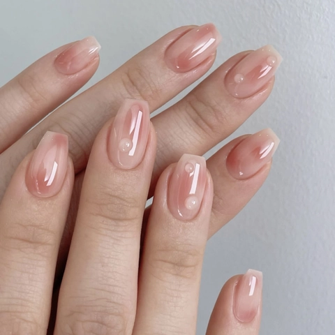 Press On Nails 3D Bubble Water Drop Pink Ombre Coffin False Nails Short Jelly Blush Glossy Elegant Professional Women