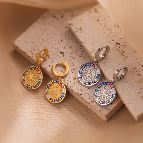 Evil Eye Runde Anhänger Ohrringe Titanstahl Gold Überzogen Bunte Emaille Böhmischer Vintage Schmuck Für Frauen