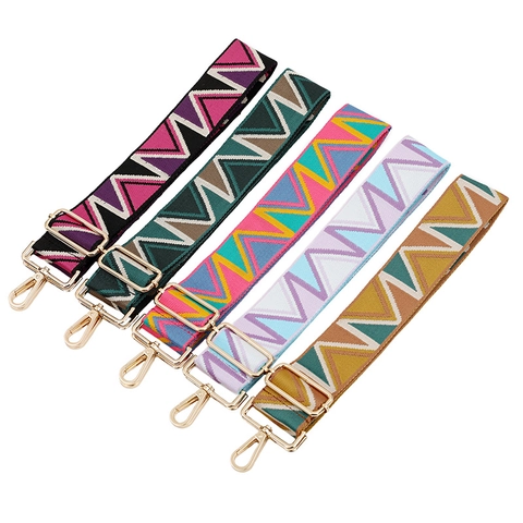 Women Adjustable Wide Bag Strap Geometric Triangle Pattern Woven Polyester Replacement Shoulder Strap Crossbody Bag Belt