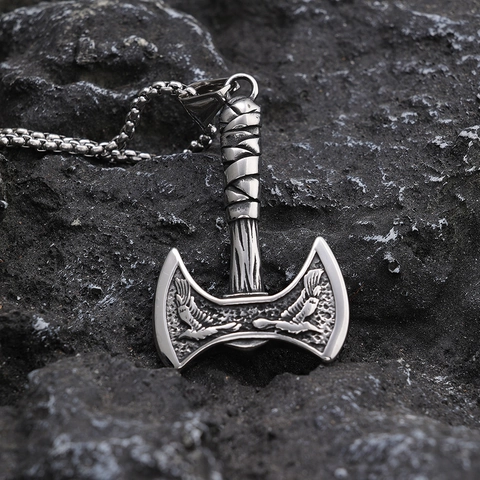 Collana Con Ciondolo Ascia Doppia Viking In Acciaio Inossidabile Incisione Aquila Mitologia Norrena Gioielli Vintage Per Uomo