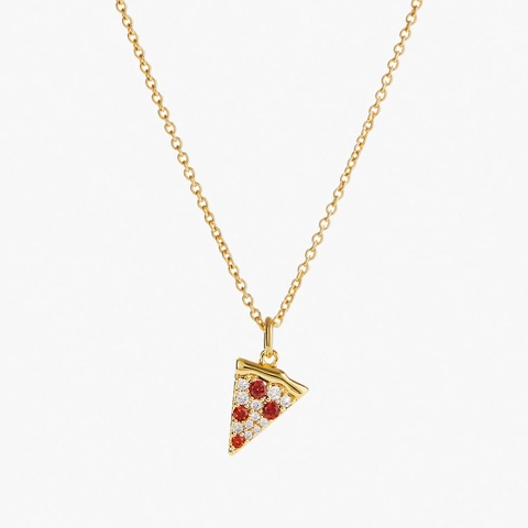 Collar Colgante Rebanada De Pizza Cobre Chapado En Oro Zircón Rojo Claro Incrustado Brillante Cadena De Clavícula Joyería Moda Nicho Mujeres