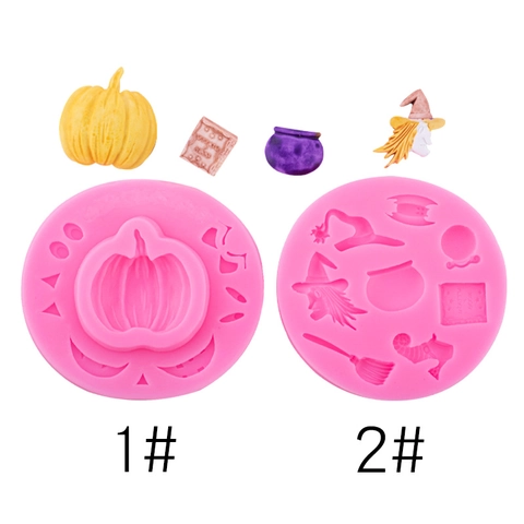 Moule Silicone Halloween Citrouille Chapeau Sorcière Balai Chaudron Décor Gâteau Fondant Chocolat Bricolage