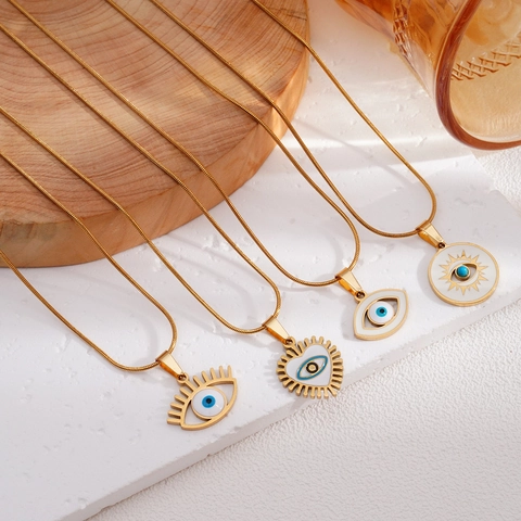 Collana Malocchio Placcata Oro Acciaio Inossidabile Catena Serpente Smalto Ciondolo Protezione Turca Gioielli Vintage Per Donna