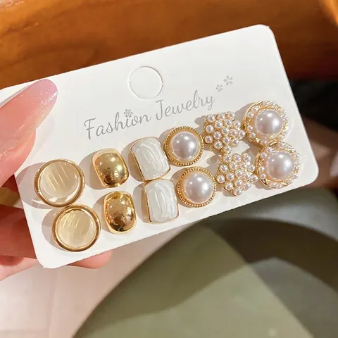 Stud Earrings For Women With 925 Sterling Silver Earring Post Alloy Imitation Artificial Pearl Geometric French Elegant Fashion Jewelry