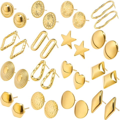 Pendientes De Botón Geométricos De Acero Inoxidable 304 Chapados Al Vacío Color Arcoíris Oro Plata Joyería De Moda Para Mujer