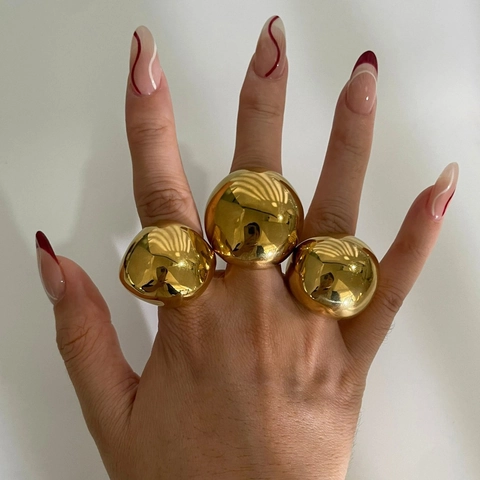 Bold High Texture Edelstahl Kugelförmiger Ring Für Damen 18K Gold Silber Plattiert Übertriebener Geometrischer Fingerring Schmuck