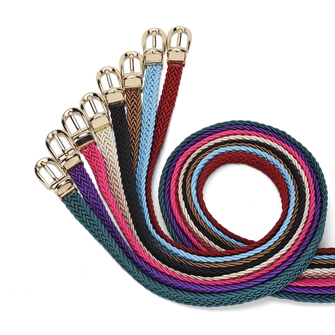 Women Woven Belt Polyester Alloy Pin Buckle Candy Color Fashion Dress Accessory Korean Style Thin Waistband