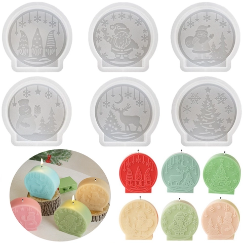 Stampo Silicone Natale Rotondo Rilievo Per Creazione Candele DIY Resina Sapone Artigianato Babbo Natale Pupazzo Neve Renna Albero